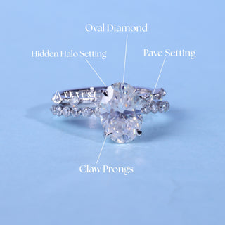 2.0CT Oval Cut Moissanite Diamond Hidden Halo Pave Engagement Ring With Wedding Band
