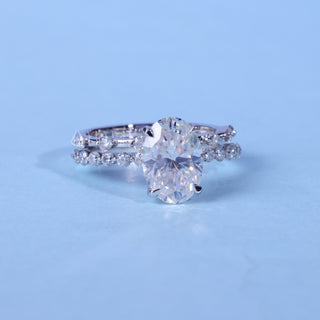 2.0CT Oval Cut Moissanite Diamond Hidden Halo Pave Engagement Ring With Wedding Band