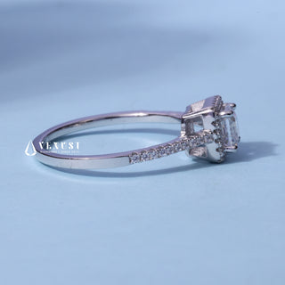 Angled view of the Sparkling Halo Pave Asscher Cut Moissanite Ring band and setting