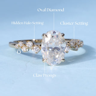 2.0CT Oval Cut Moissanite Diamond Hidden Halo Cluster Engagement Ring
