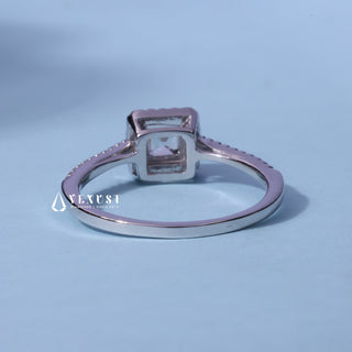 Top view of the Sparkling Halo Pave Asscher Cut Moissanite Ring centre stone