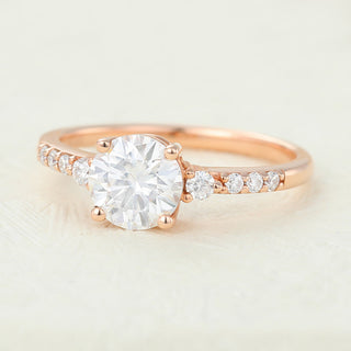 0.88 CT Round Brilliant Pave Moissanite Engagement Ring close up