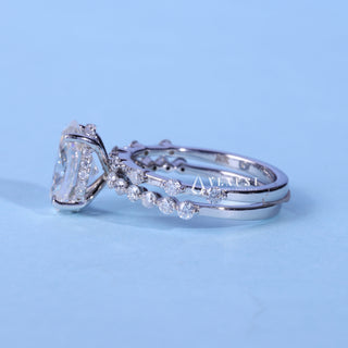 2.0CT Oval Cut Moissanite Diamond Hidden Halo Pave Engagement Ring With Wedding Band
