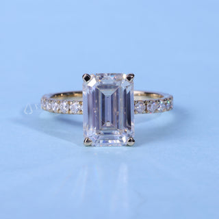Emerald Cut Pave Engagement Ring with Moissanite Center front view
