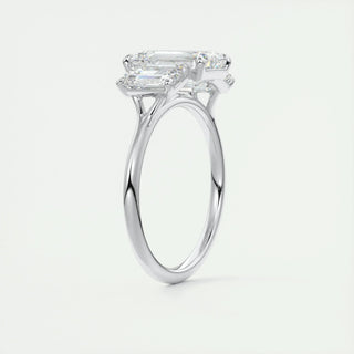 1.91 CT Emerald Cut Three stone Moissanite Engagement Ring detail view