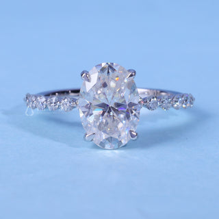 Gorgeous 2.0ct oval hidden halo moissanite ring front view