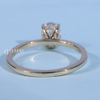Front standing view of the Pave Oval Cut Moissanite Engagement Ring showing the prong setting