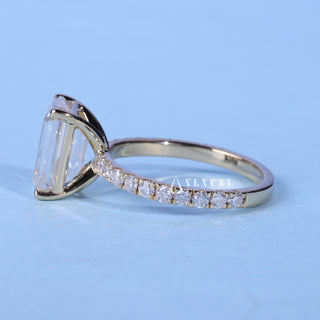 Emerald Cut Pave Engagement Ring with Moissanite Center opposite side view
