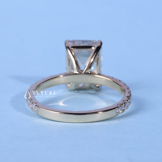 Rear gallery view of Emerald Cut Pave Engagement Ring with Moissanite Center