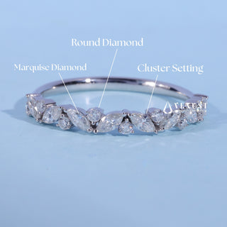 Round And Marquise Moissanite Diamond Cluster Wedding Band