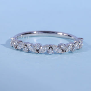 Round And Marquise Moissanite Diamond Cluster Wedding Band