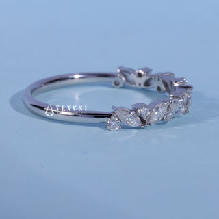 Round And Marquise Moissanite Diamond Cluster Wedding Band