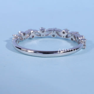 Round And Marquise Moissanite Diamond Cluster Wedding Band