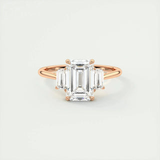 Radiant 1.91ct emerald three stone moissanite ring front view