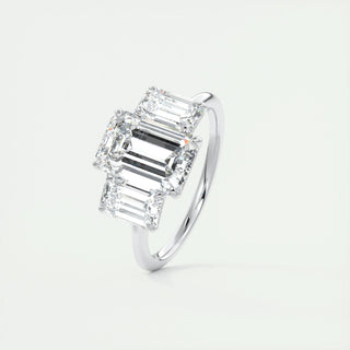 1.91 CT Emerald Cut Three stone Moissanite Engagement Ring band view