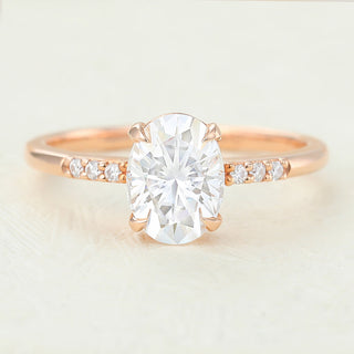 1.33 CT Oval Cut Pave Sparkling Moissanite Engagement Ring front view
