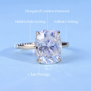 Bold 1.50ct cushion hidden halo moissanite ring shown on a finger