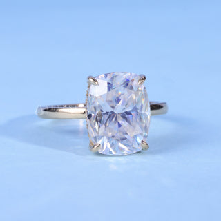 Bold 1.50ct cushion hidden halo moissanite ring front view
