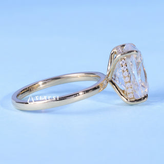 Bold 1.50ct cushion hidden halo moissanite ring side profile view
