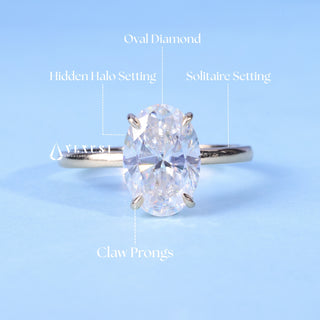 Chic 1.0ct oval hidden halo moissanite ring close up of the setting