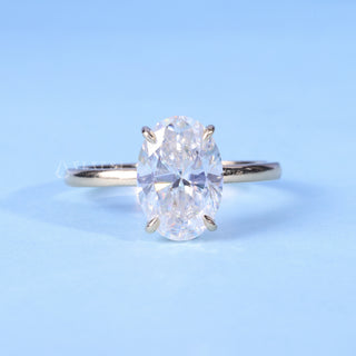 Chic 1.0ct oval hidden halo moissanite ring front view