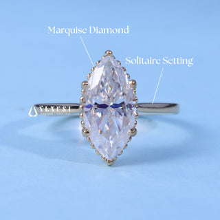 Marquise Cut Moissanite Cathedral Engagement Ring Solitaire setting and band details