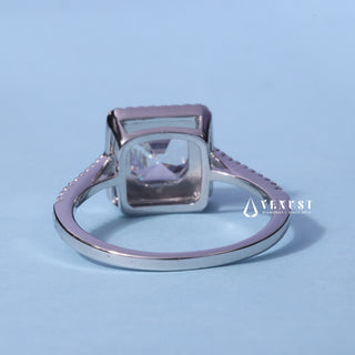 Top view of the Dazzling Halo Pave Asscher Cut Moissanite Ring centre stone