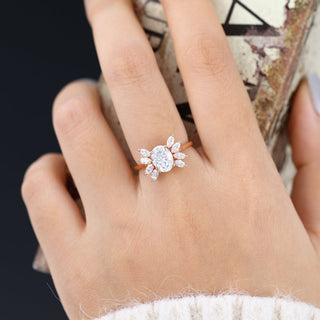 1.33 CT Oval Cut Cluster Halo Moissanite Engagement Ring side view