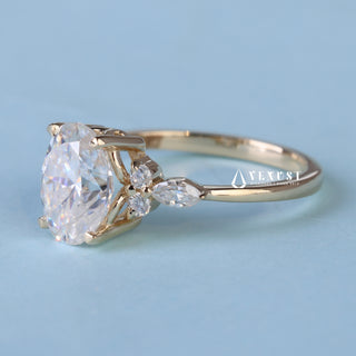 Sparkling 1.50ct oval cluster moissanite ring side profile view