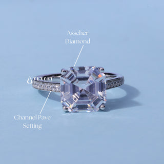 Channel Pave Moissanite Asscher Cut Engagement Ring band detail