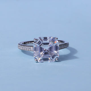 Channel Pave Moissanite Asscher Cut Engagement Ring front view