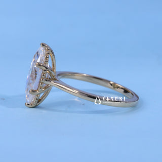 Angled view of Marquise Cut Moissanite Cathedral Engagement Ring Solitaire