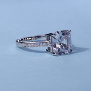 Channel Pave Moissanite Asscher Cut Engagement Ring side view