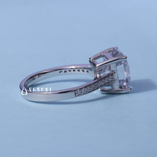 Channel Pave Moissanite Asscher Cut Engagement Ring top view