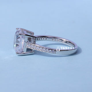 Channel Pave Moissanite Asscher Cut Engagement Ring close-up of the centre stone