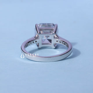 Channel Pave Moissanite Asscher Cut Engagement Ring angled view