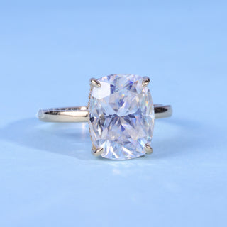 Elongated Cushion Cut Hidden Halo Moissanite Engagement Ring front view