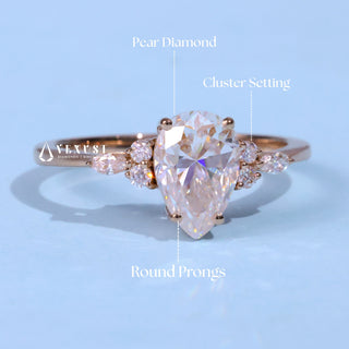 Vintage 1.0ct pear cluster moissanite ring close up of the setting