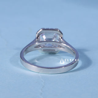 Angled view of the Asscher Halo Moissanite Split Shank Engagement Ring band and setting