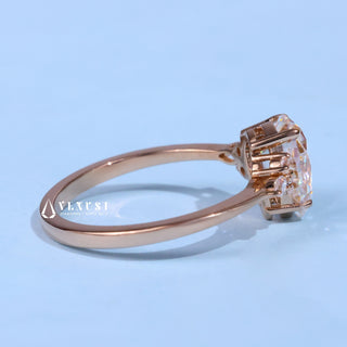 Vintage 1.0ct pear cluster moissanite ring side profile view