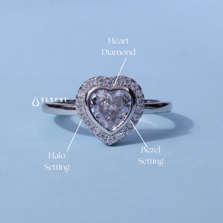 Bezel Halo Heart Shaped Moissanite Engagement Ring band detail