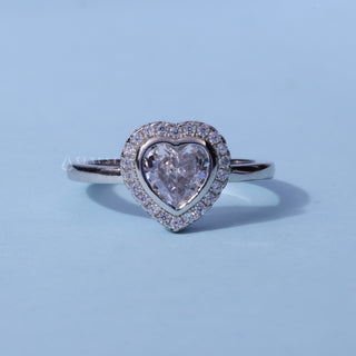 Bezel Halo Heart Shaped Moissanite Engagement Ring front view