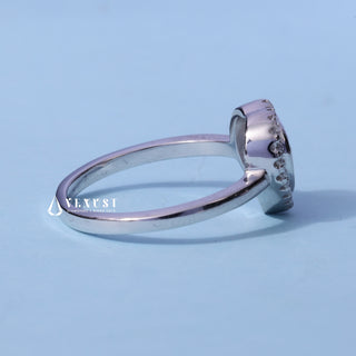 Bezel Halo Heart Shaped Moissanite Engagement Ring side view