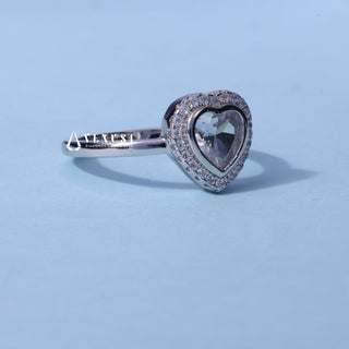 Bezel Halo Heart Shaped Moissanite Engagement Ring angled view
