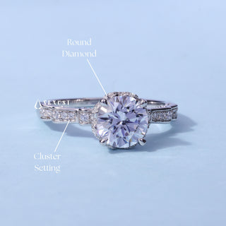 Round Brilliant Moissanite Cluster Engagement Ring band detail