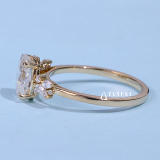 Refined 1.50ct oval cluster moissanite ring close up of the setting