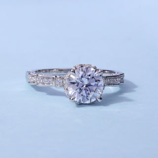 Round Brilliant Moissanite Cluster Engagement Ring front view