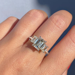 1.91 CT Emerald Cut Three stone Moissanite Engagement Ring front view