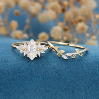 Chic 0.90ct marquise cluster moissanite ring close up of the setting