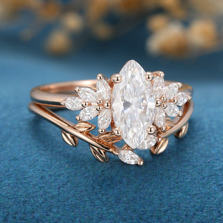 Brilliant 0.90ct marquise cluster moissanite ring side profile view